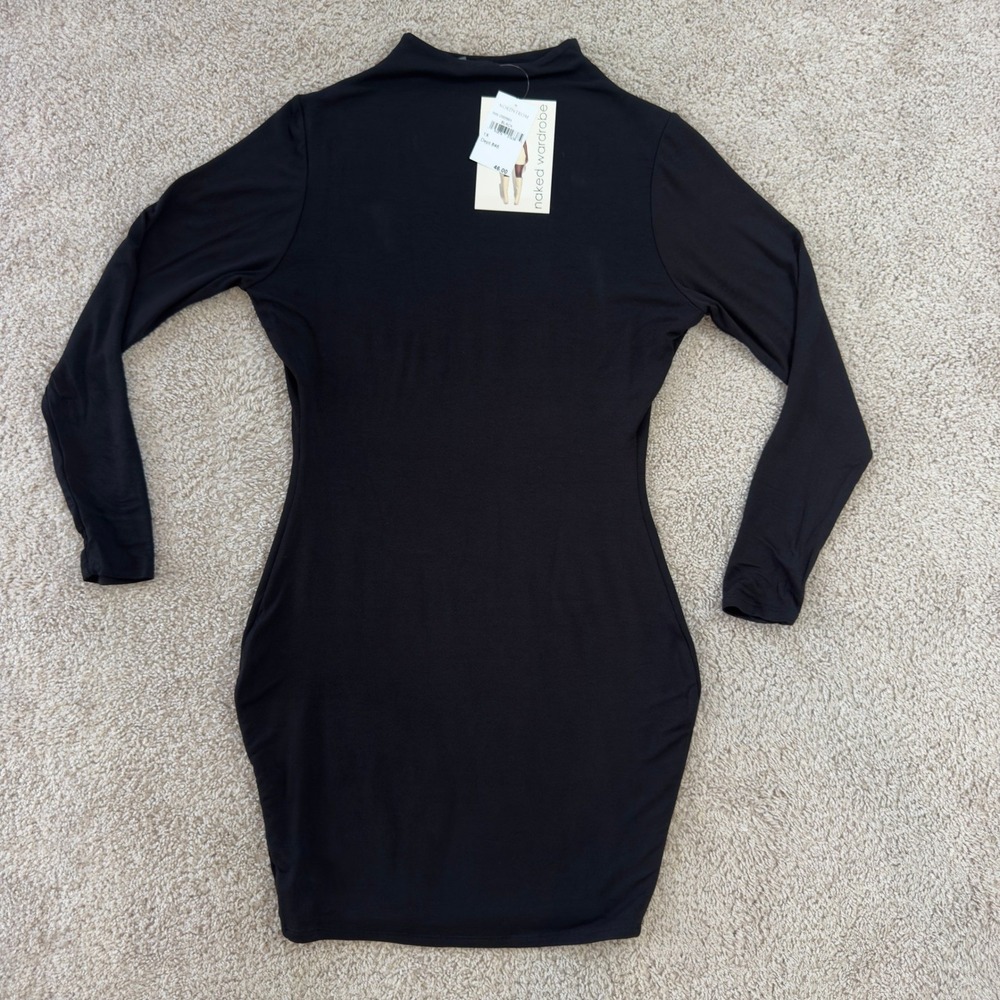 Naked Wardrobe Black Mock Neck Long Sleeve Bodycon Mini Dress 1X NW-D0059X - Picture 11 of 11